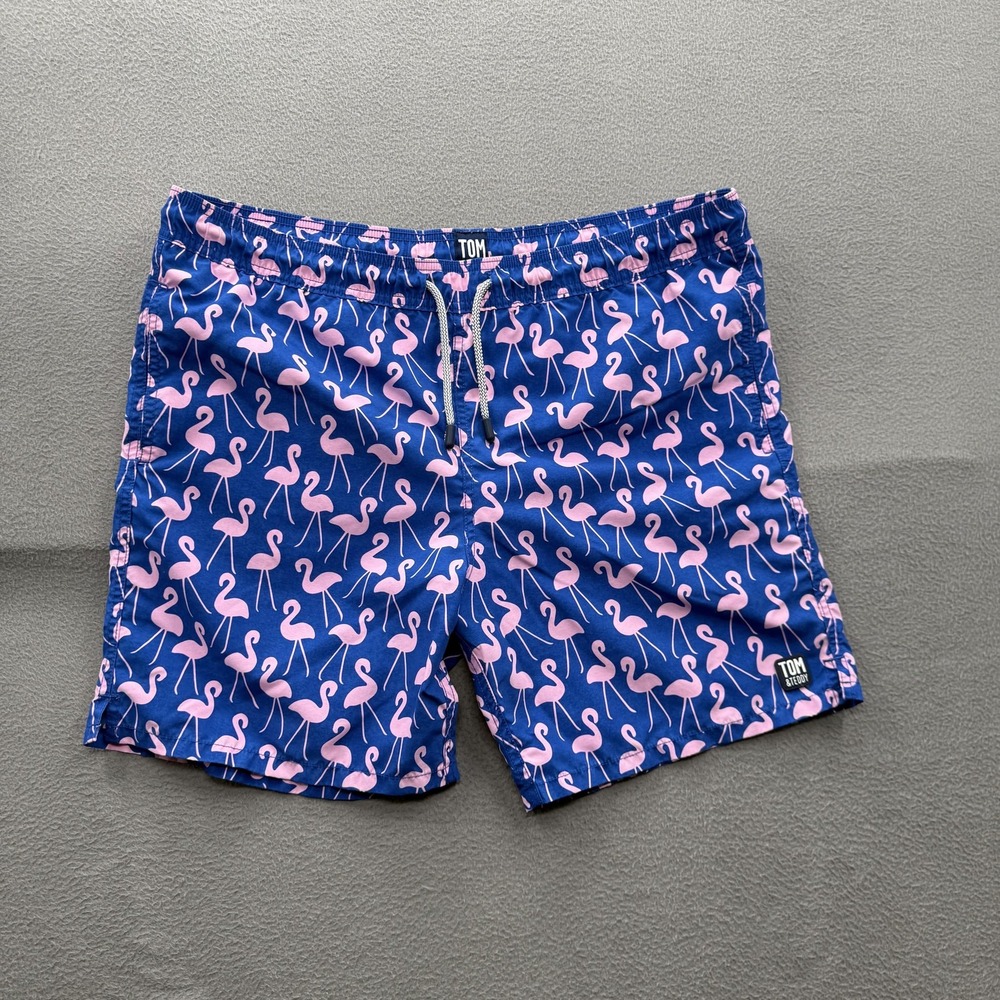 Tom & Teddy Swim Shorts Mens Large Blue Flamingo Trunks Lined Quick Dry Beach
